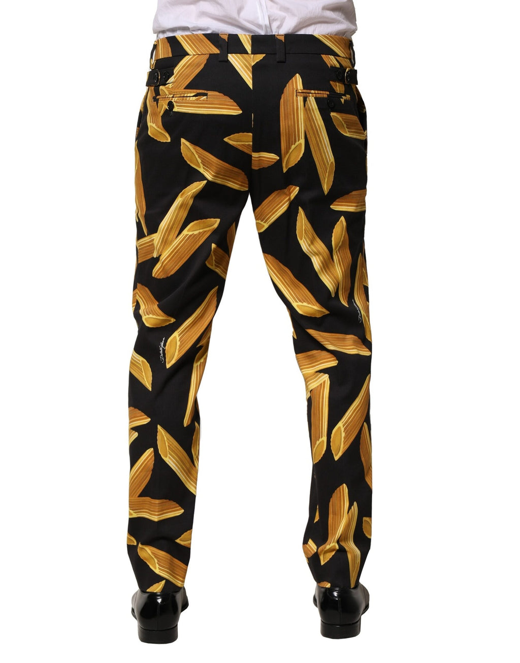 Dolce & Gabbana Schwarze Herrenhose mit schmal zulaufendem Bein und Nudel-Print