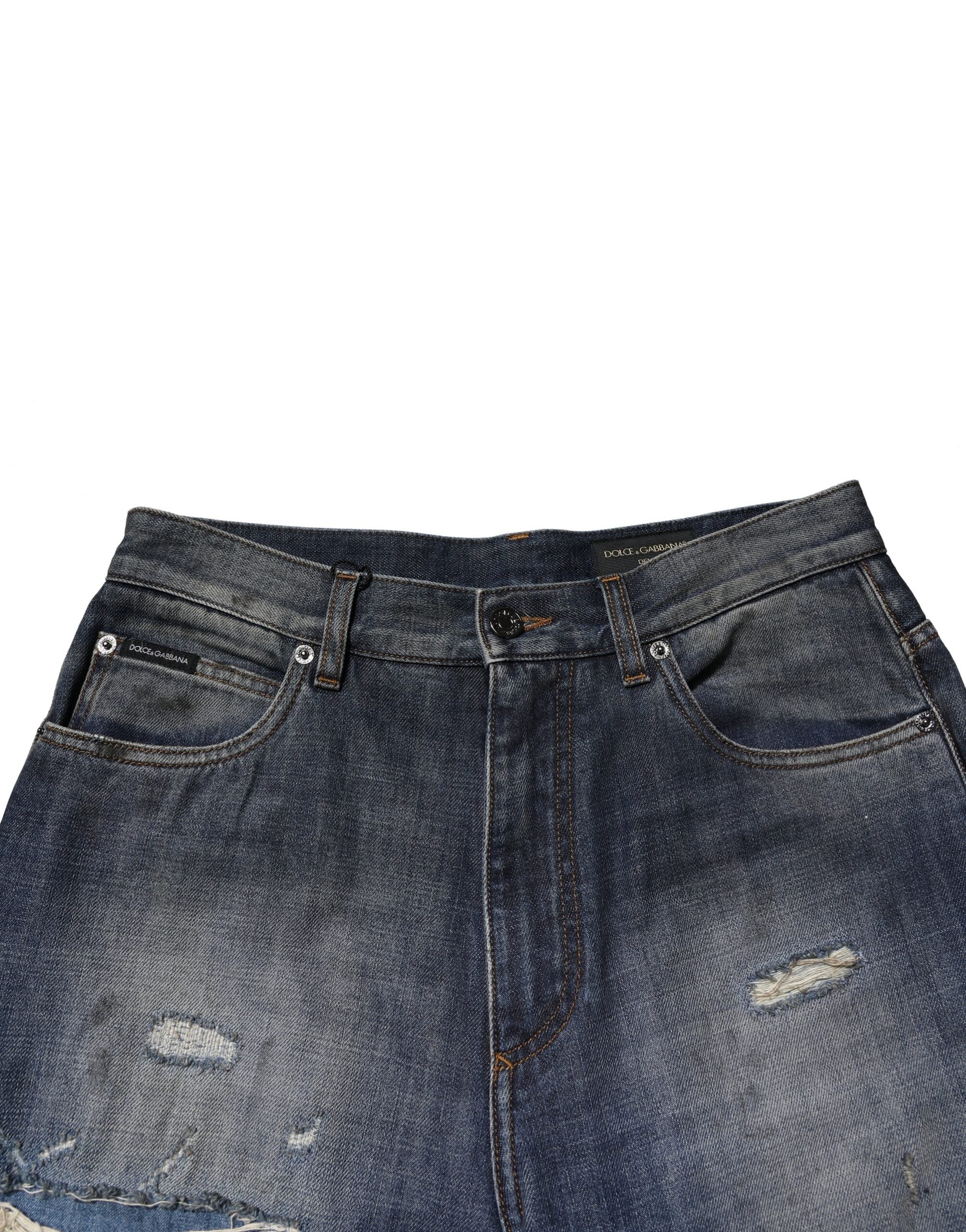 Dolce & Gabbana Blau gewaschene zerfledderte Baumwolle Männer Jeans