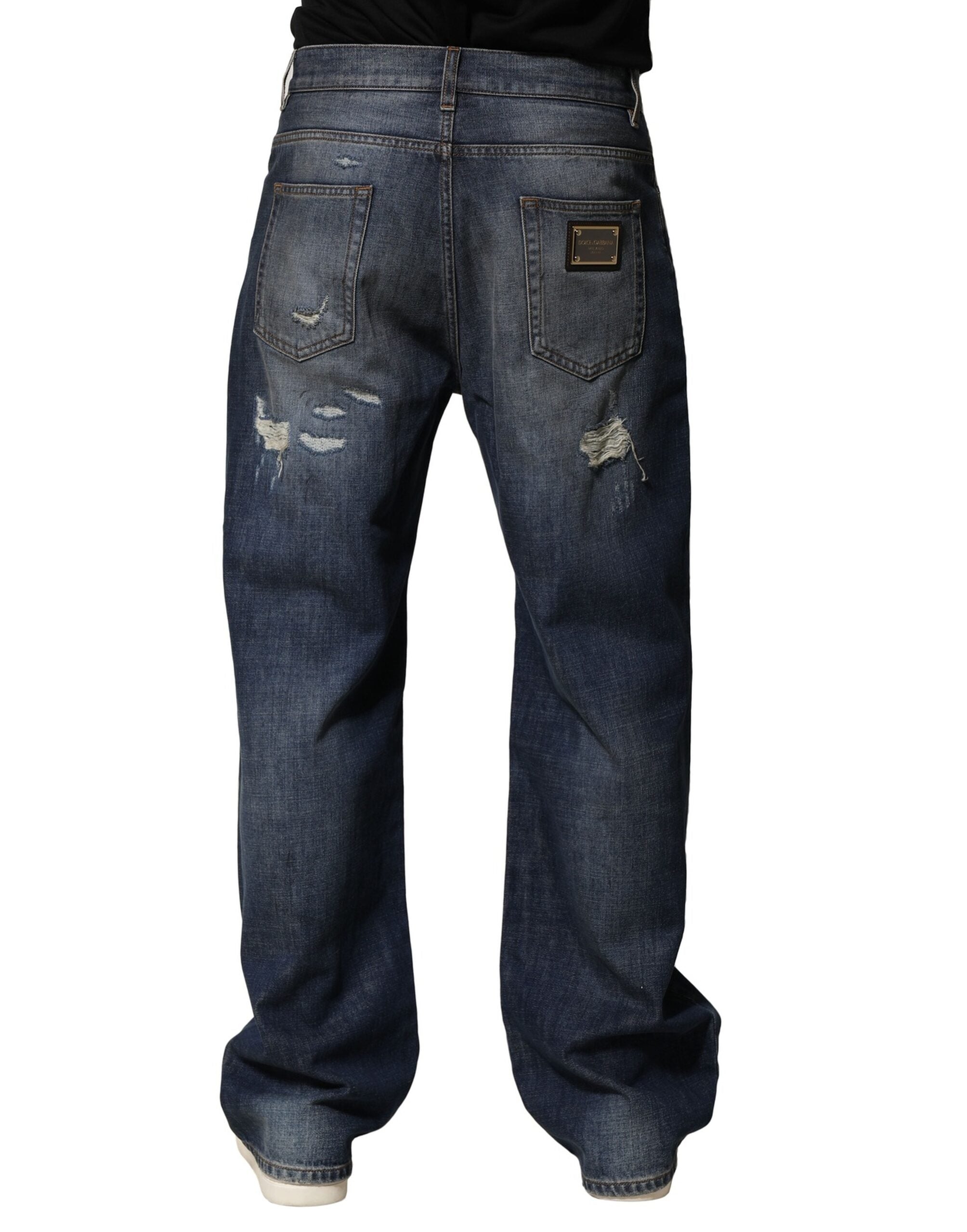 Dolce & Gabbana Blau gewaschene zerfledderte Baumwolle Männer Jeans