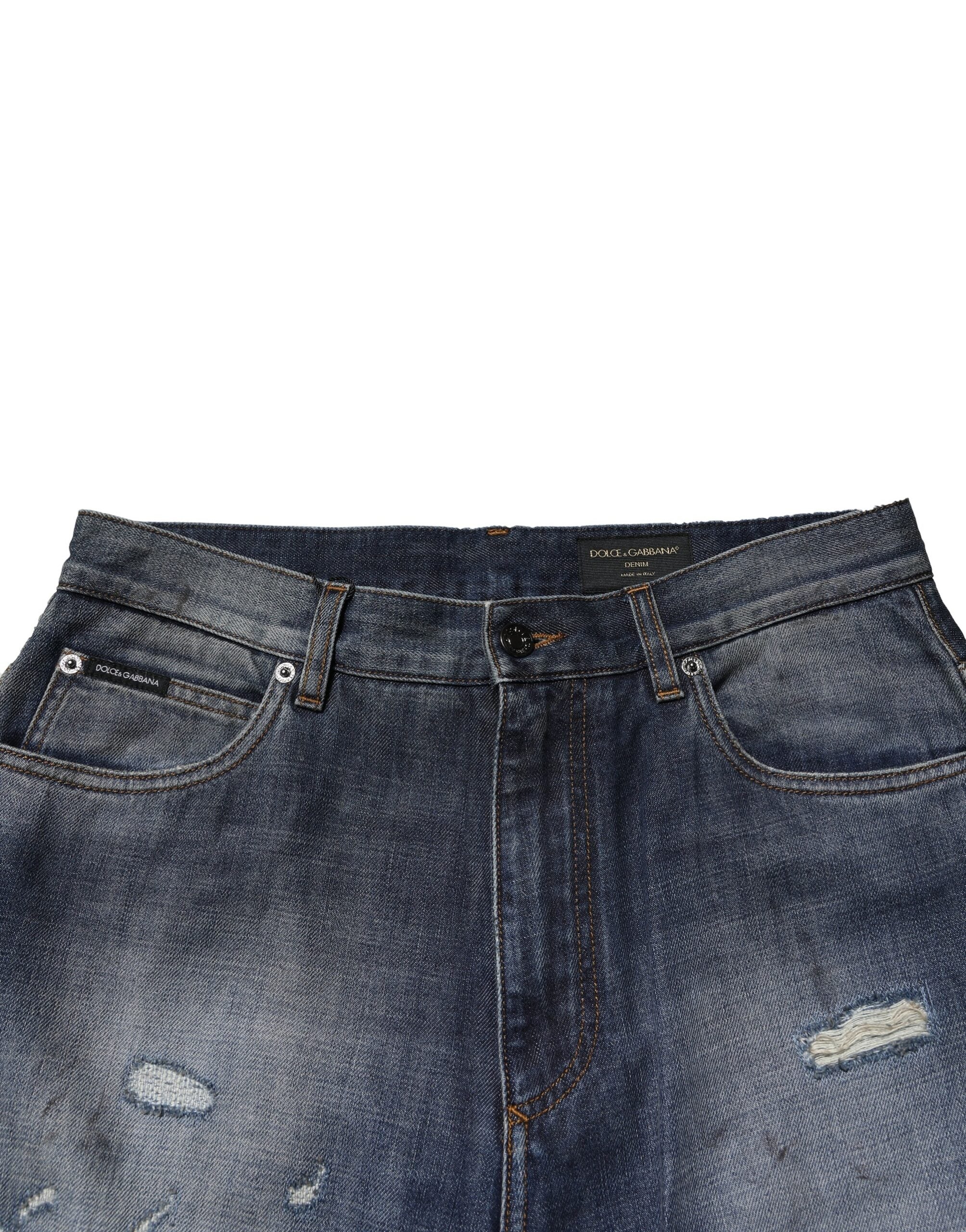 Dolce & Gabbana Blau gewaschene zerfledderte Baumwolle Männer Jeans
