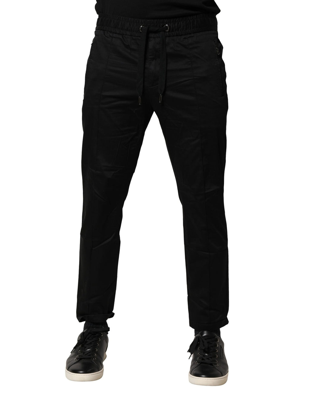 Dolce & Gabbana Schwarze Baumwoll-Jogger-Hose mit mittlerer Taille