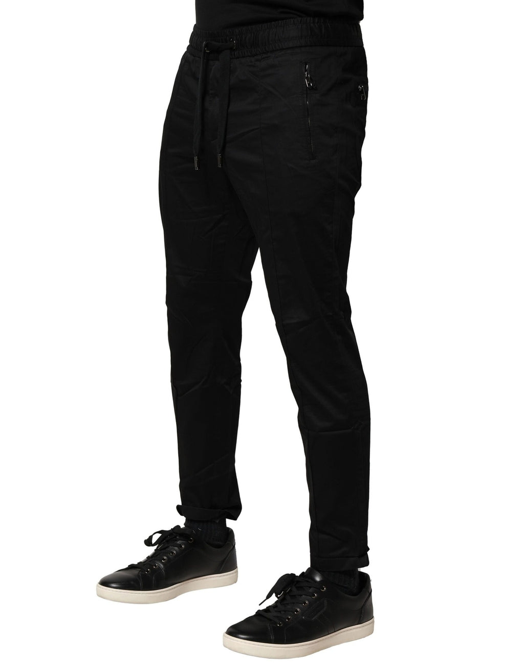 Dolce & Gabbana Schwarze Baumwoll-Jogger-Hose mit mittlerer Taille