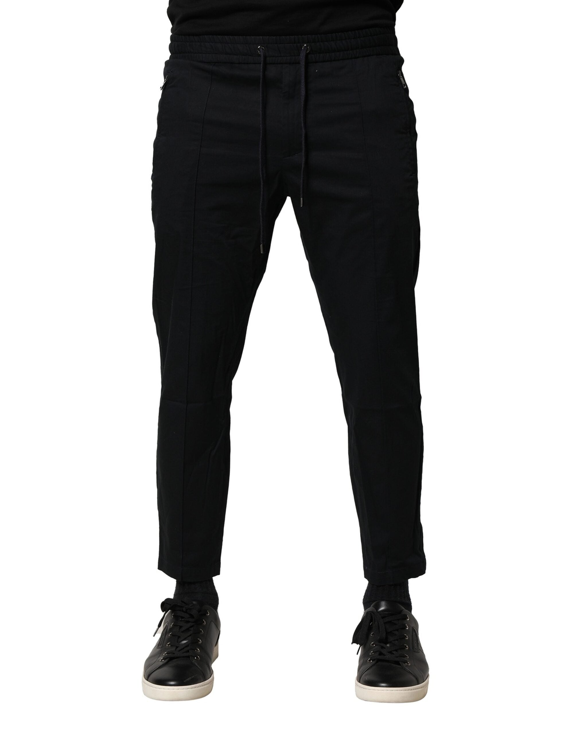 Dolce & Gabbana Schwarze Baumwoll-Jogger-Hose mit mittlerer Taille