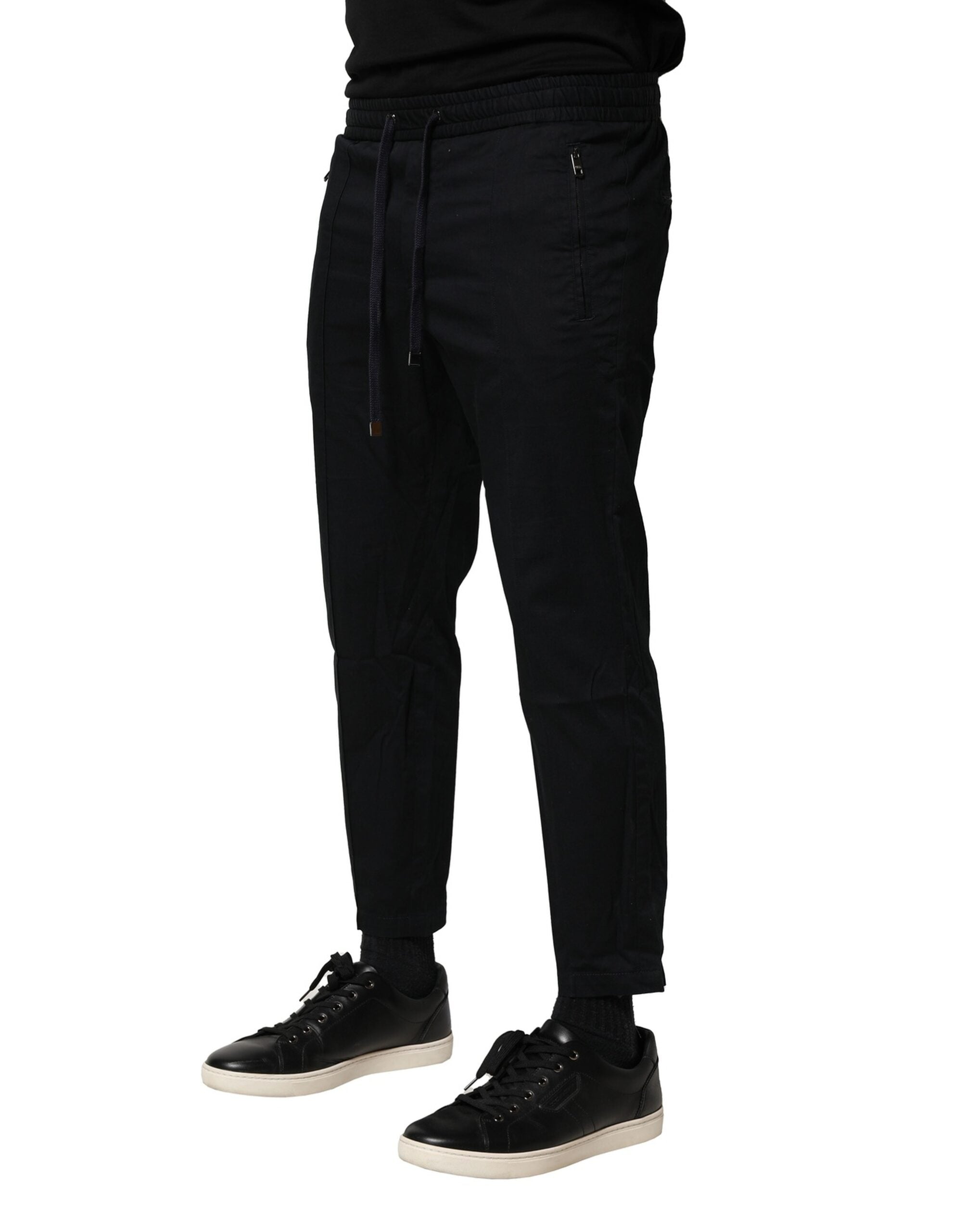 Dolce & Gabbana Schwarze Baumwoll-Jogger-Hose mit mittlerer Taille