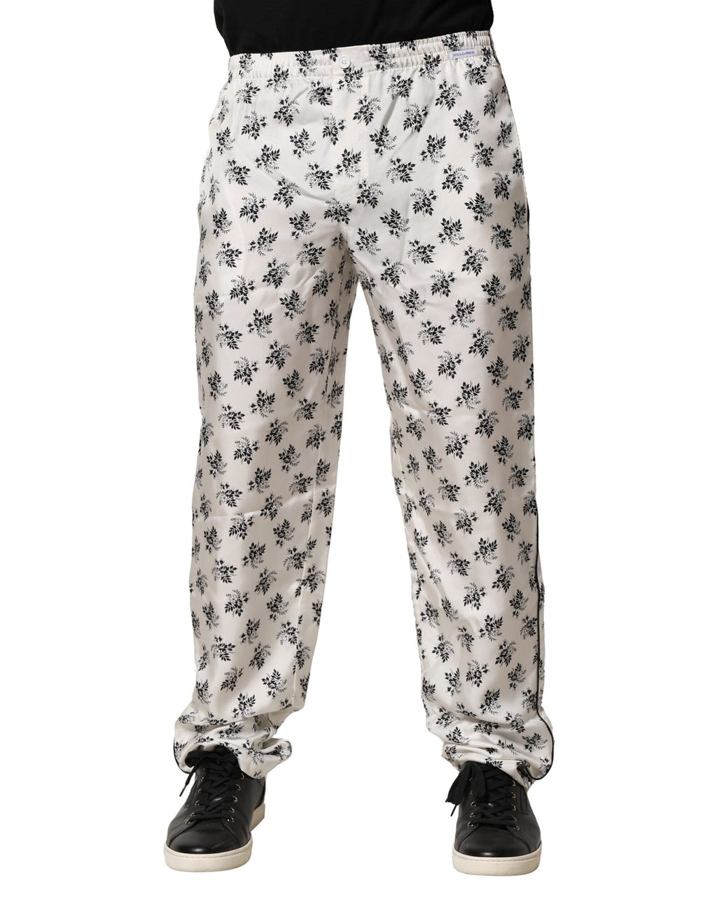 Dolce & Gabbana Weiße, geblümte Seiden-Lounge-Hose