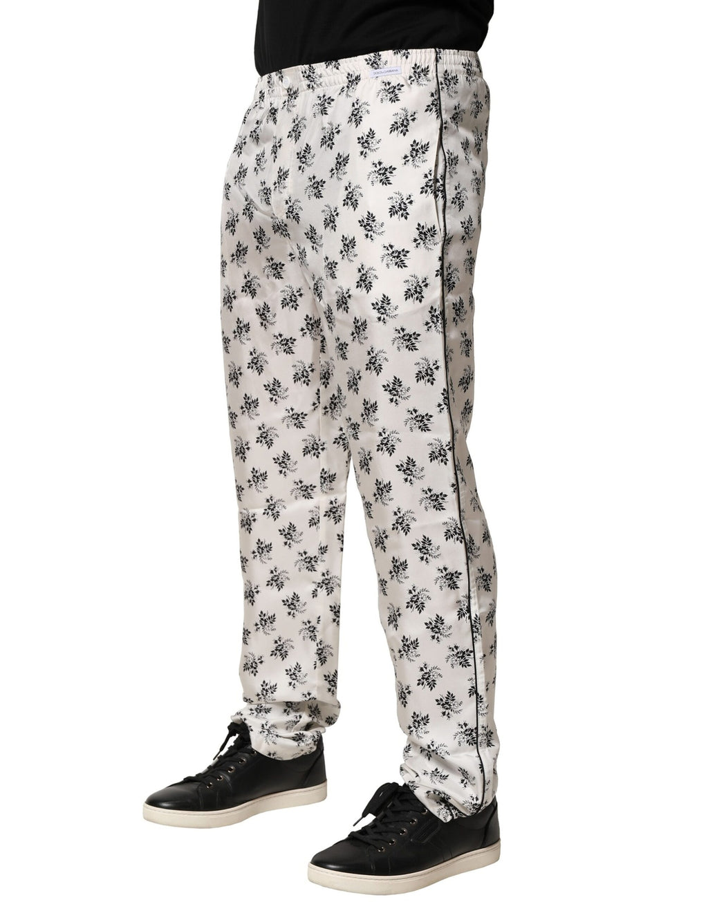 Dolce & Gabbana Weiße, geblümte Seiden-Lounge-Hose