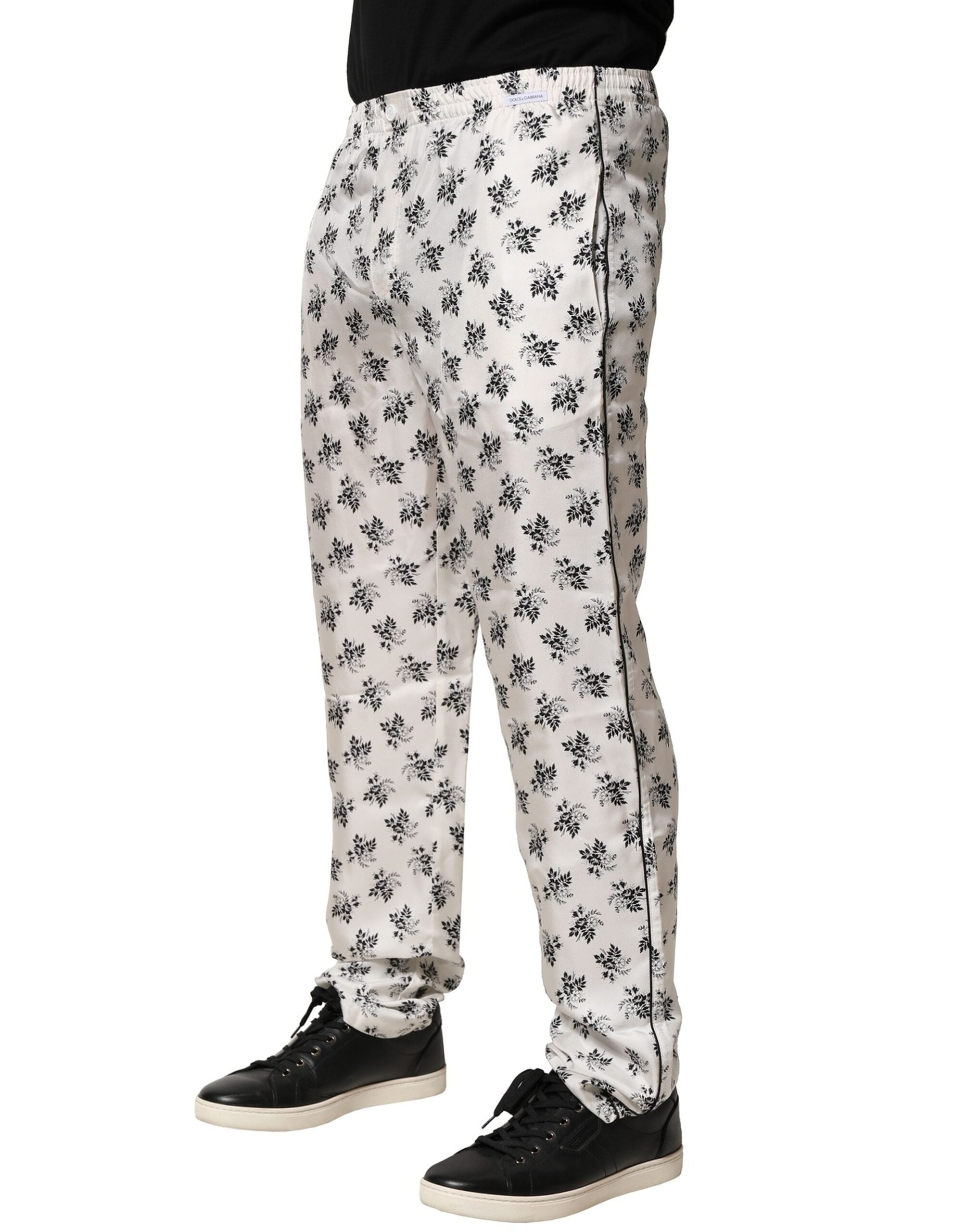 Dolce & Gabbana Weiße, geblümte Seiden-Lounge-Hose