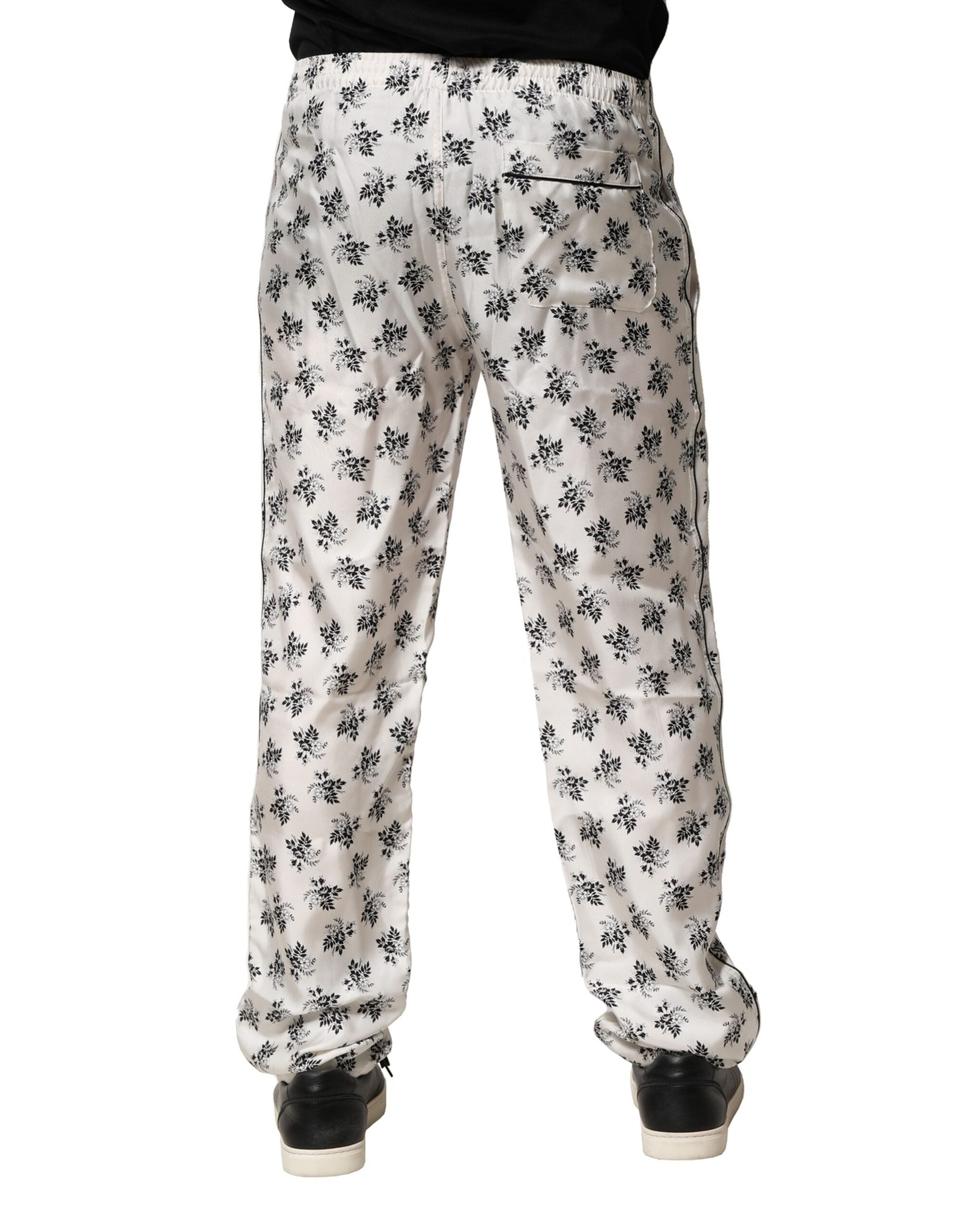 Dolce & Gabbana Weiße, geblümte Seiden-Lounge-Hose