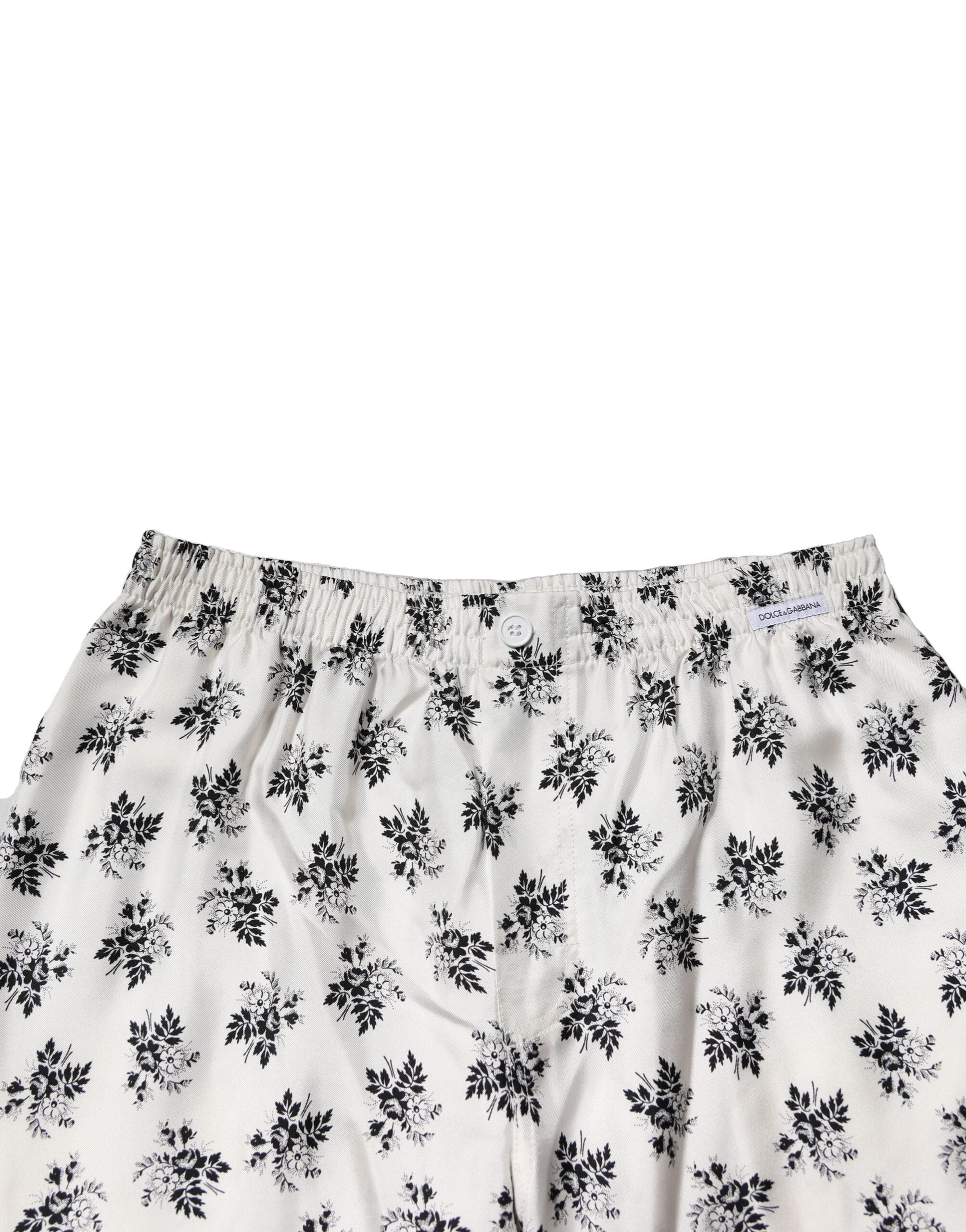 Dolce & Gabbana Weiße, geblümte Seiden-Lounge-Hose