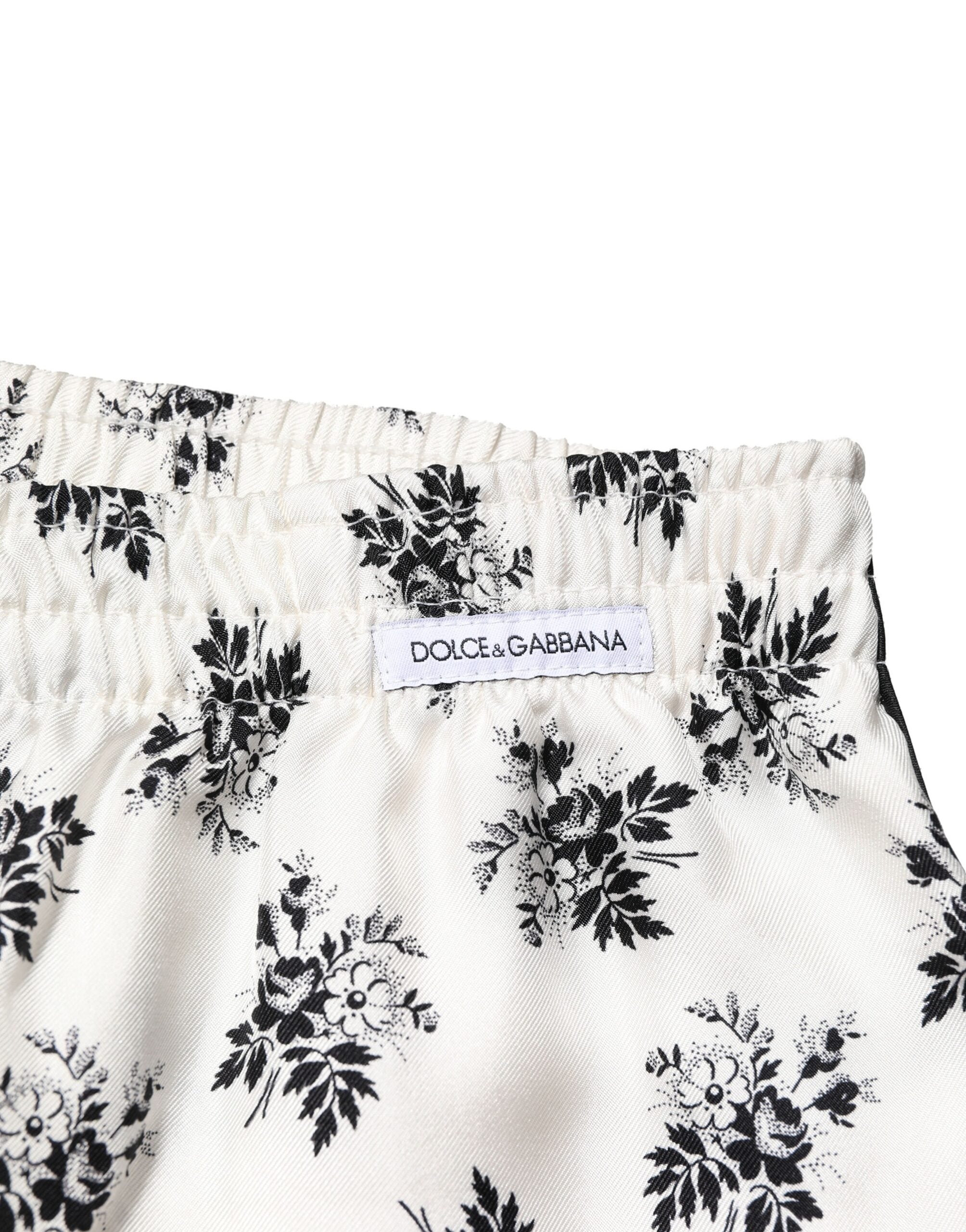Dolce & Gabbana Weiße, geblümte Seiden-Lounge-Hose