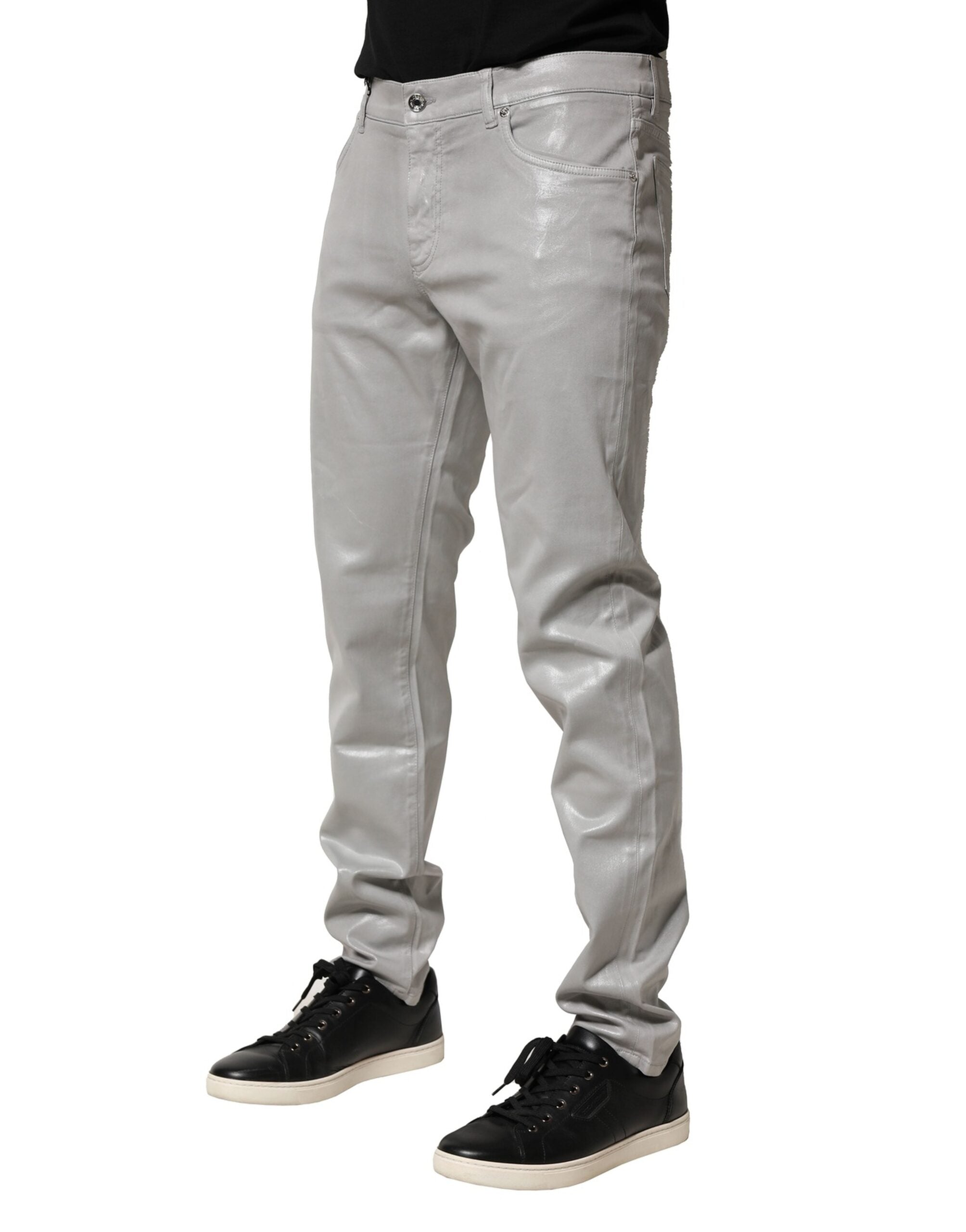 Dolce & Gabbana Silberne Baumwoll-Stretch-Denim-Jeans