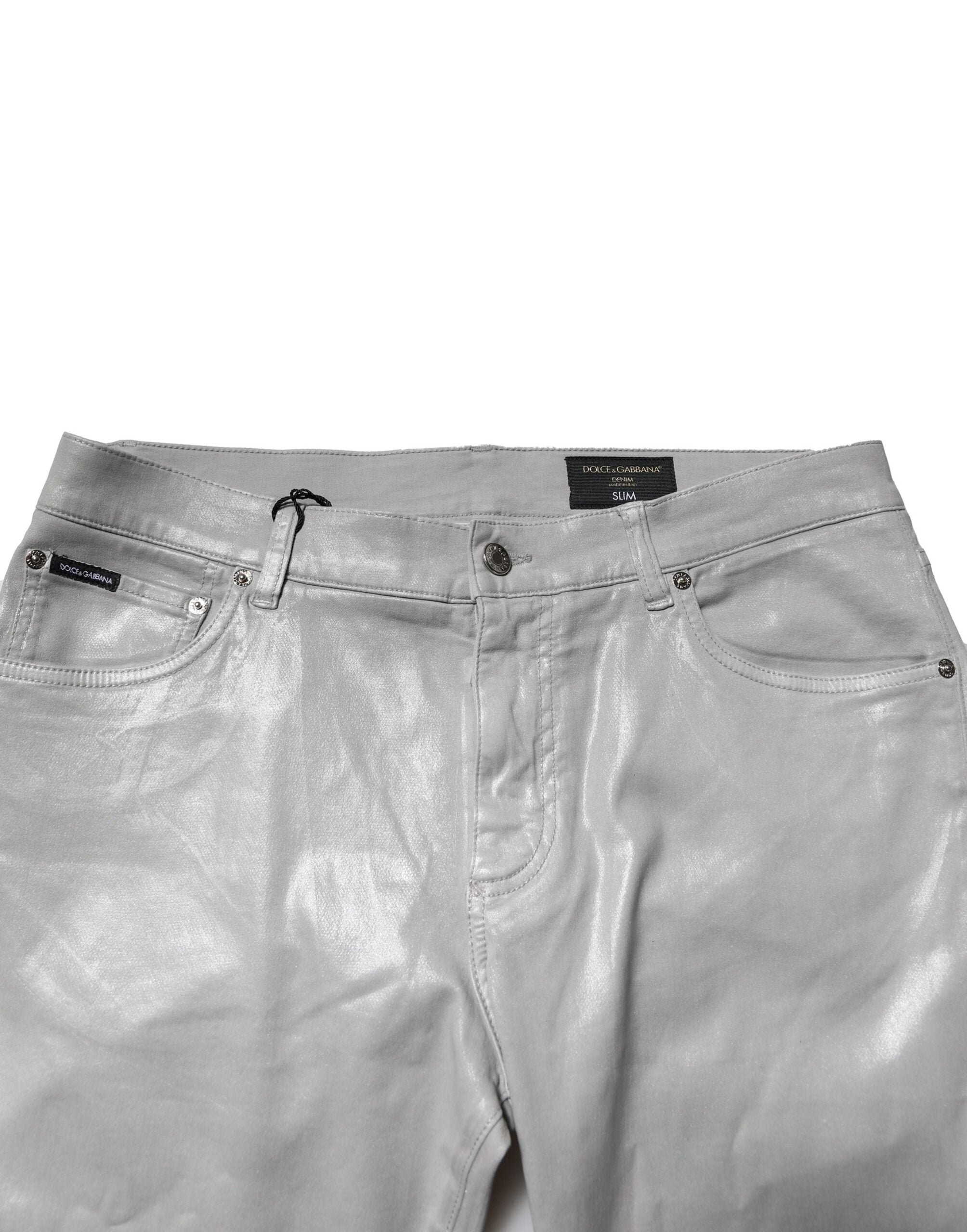 Dolce & Gabbana Silberne Baumwoll-Stretch-Denim-Jeans
