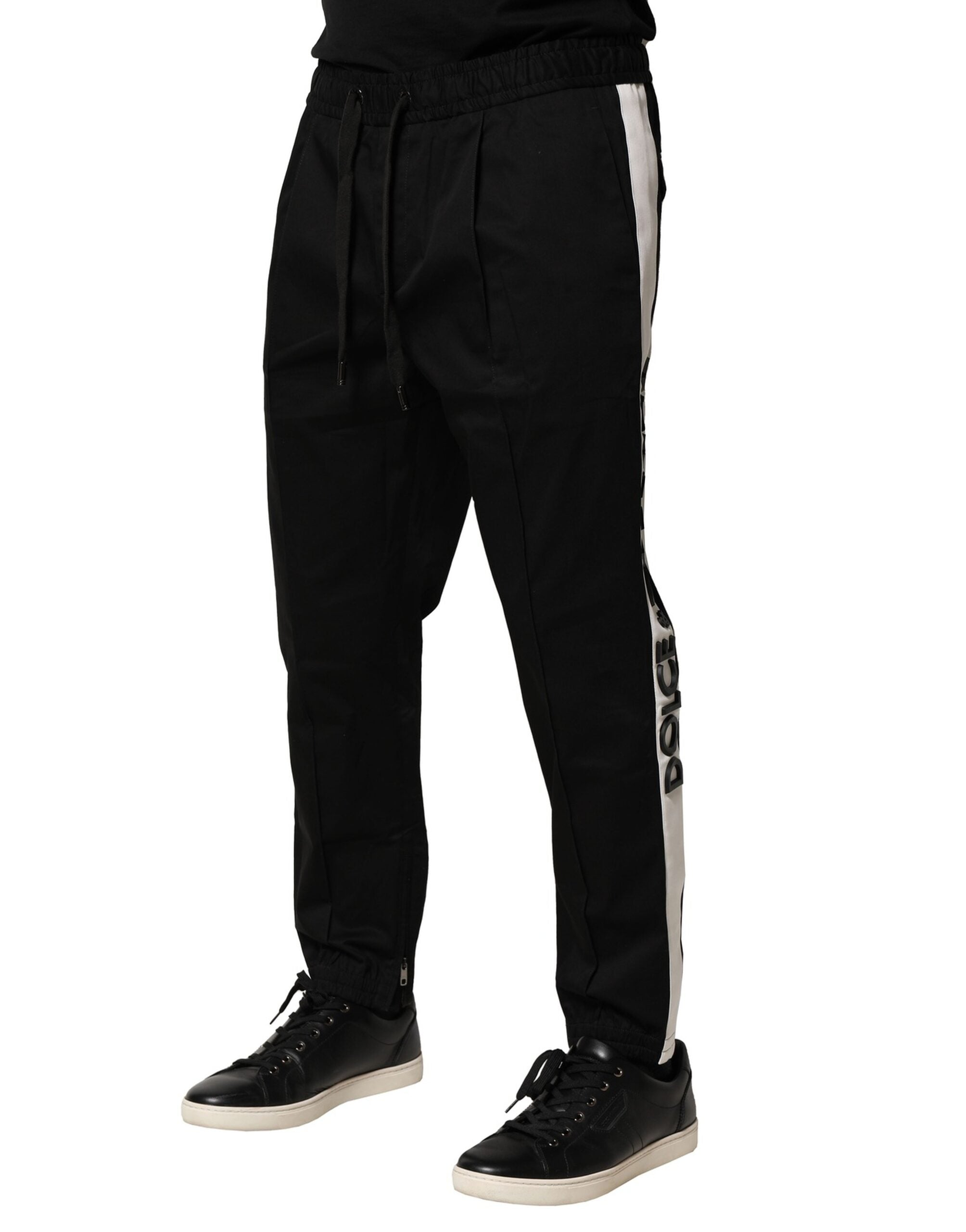 Dolce & Gabbana Schwarze Baumwoll-Jogger-Hose mit mittlerer Taille