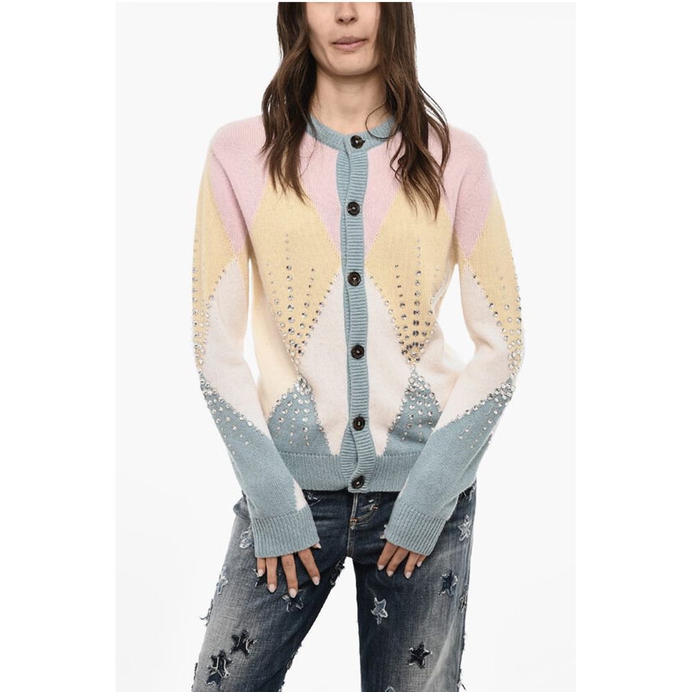 Dsquared² Color Block Cardigan aus Schurwolle mit Juwelen