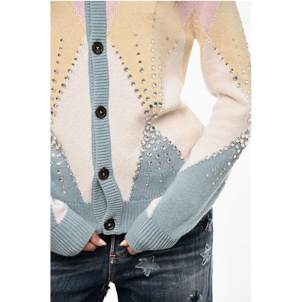 Dsquared² Color Block Cardigan aus Schurwolle mit Juwelen
