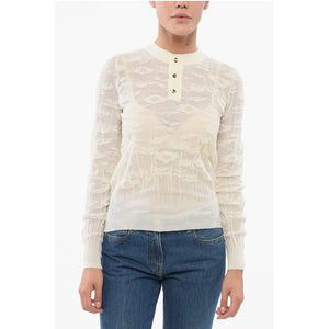 Bottega Veneta Jacquard-Baumwollpullover mit geknöpftem Ausschnitt