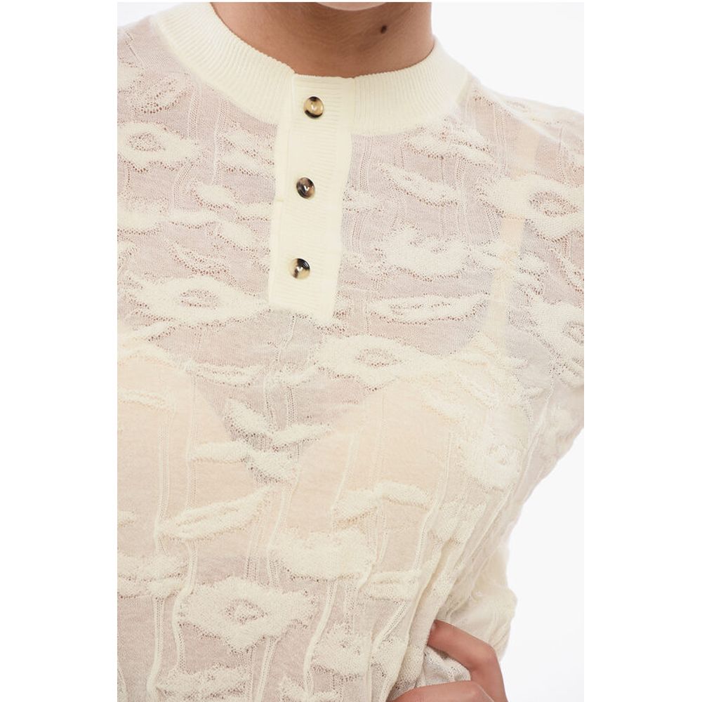Bottega Veneta Jacquard-Baumwollpullover mit geknöpftem Ausschnitt