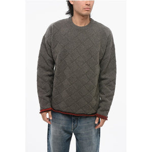 Bottega Veneta Jacquard-Wollmischung Pullover mit Rundhalsausschnitt und kontrastierenden Saumabschlüssen