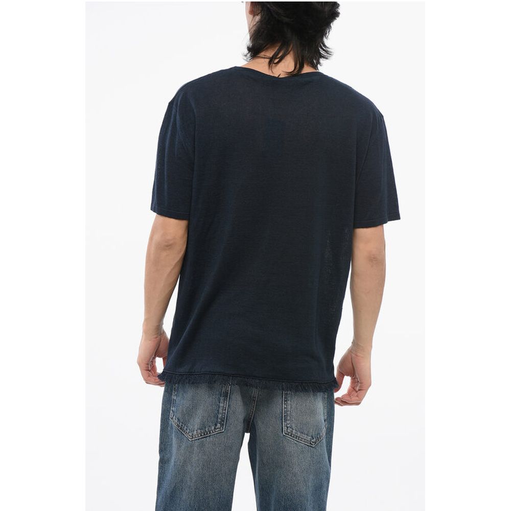 Alanui T-Shirt aus Leinen mit Rundhalsausschnitt und ausgefranstem Saum