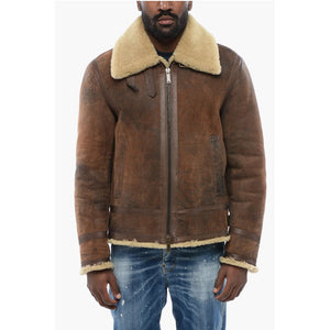 Dsquared² Craquelé Leeather Shearling Jacke