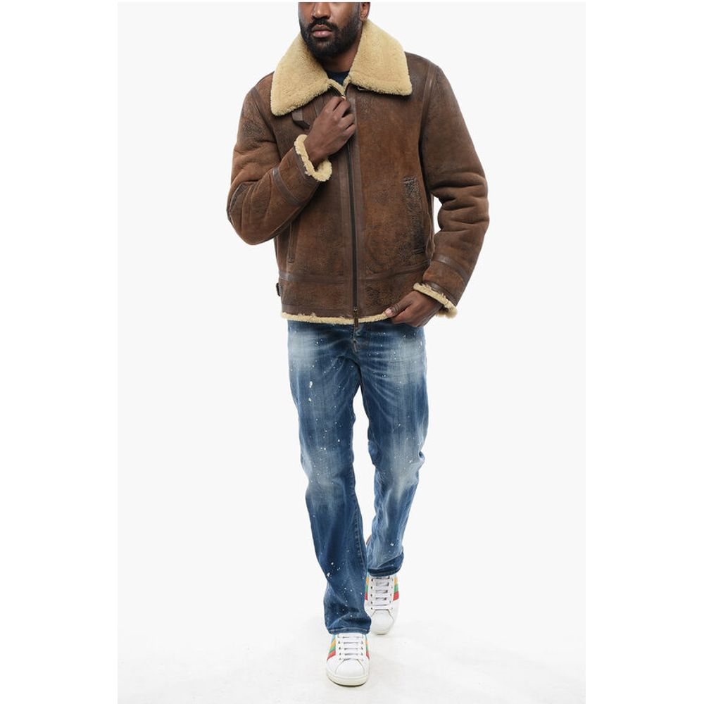 Dsquared² Craquelé Leeather Shearling Jacke