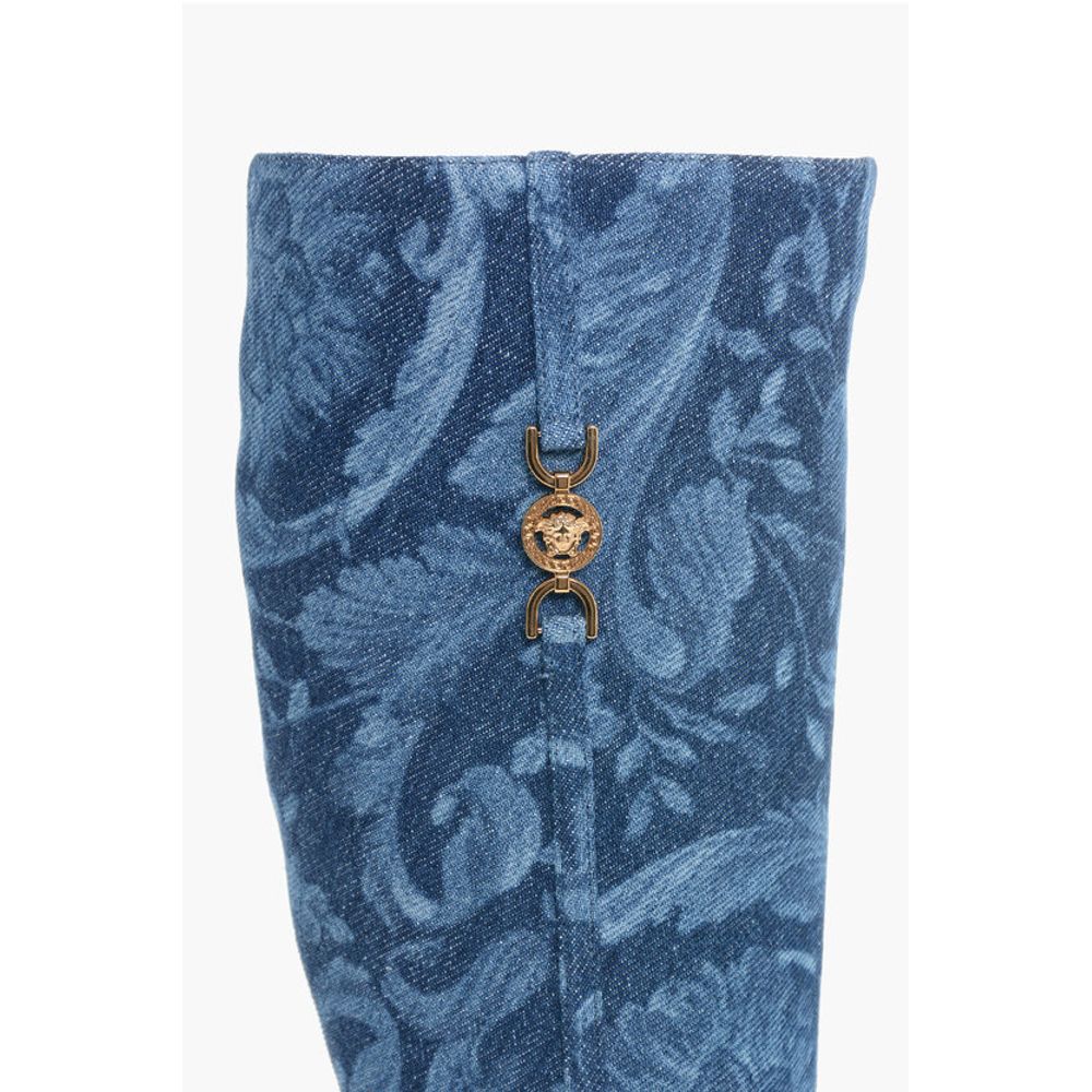 Versace Denim LA GRECA Unter dem Knie Stiefel mit Stilettoabsatz 11cm