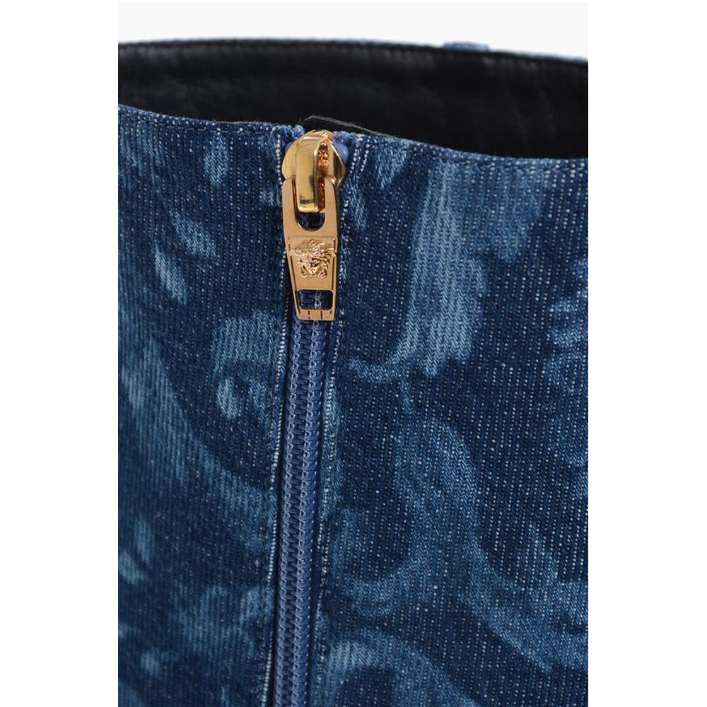 Versace Denim LA GRECA Unter dem Knie Stiefel mit Stilettoabsatz 11cm