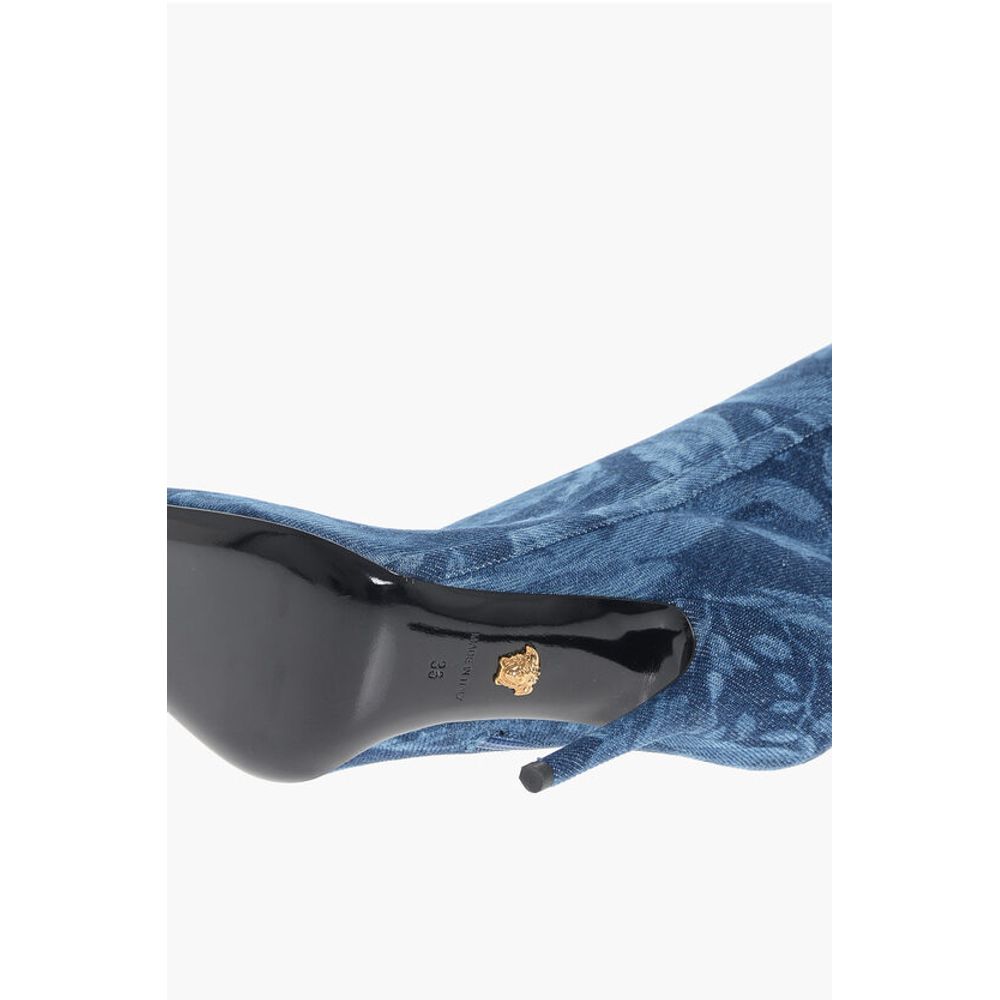 Versace Denim LA GRECA Unter dem Knie Stiefel mit Stilettoabsatz 11cm