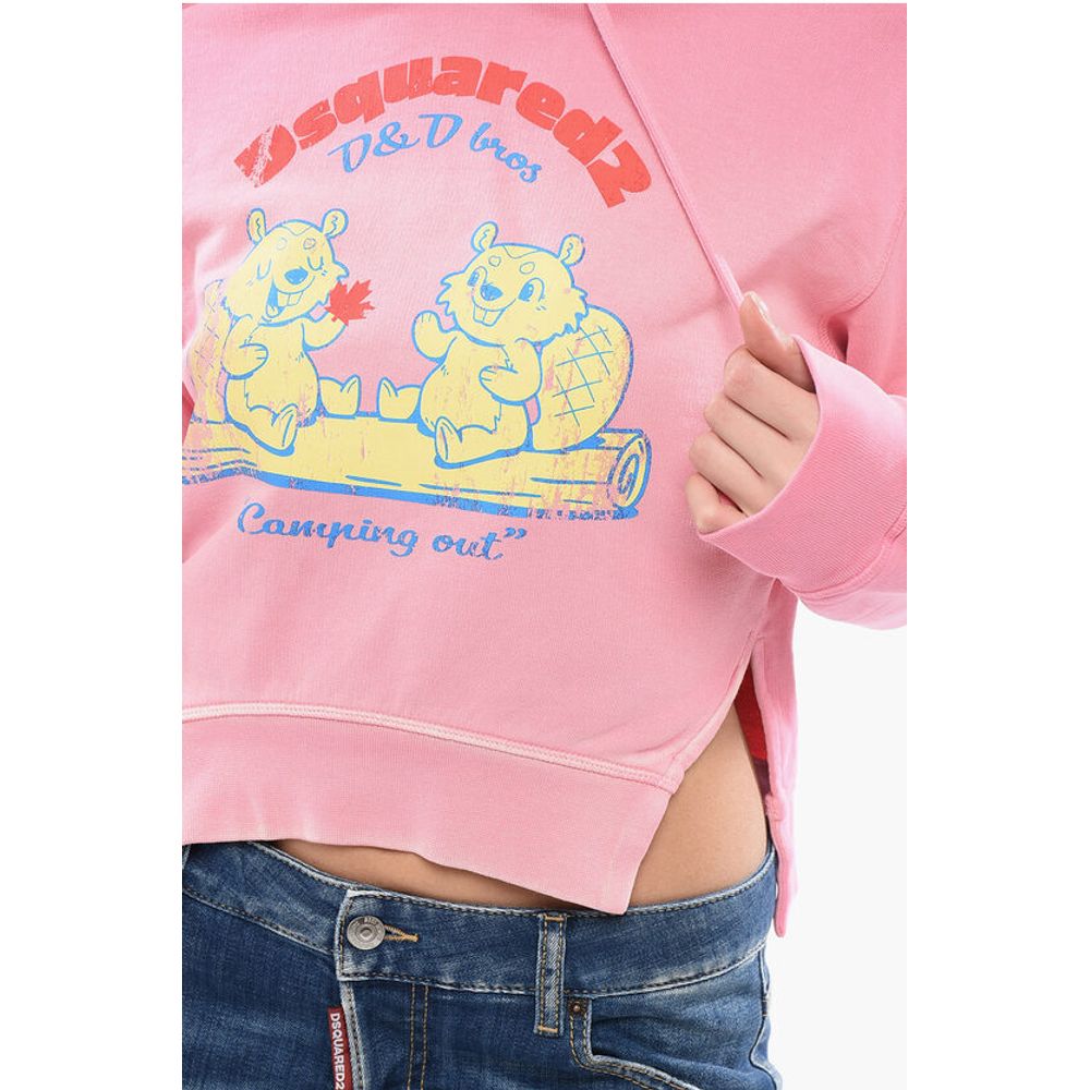 Dsquared² CAMPING OUT Kapuzenpulli aus gebürsteter Baumwolle in Kurzform