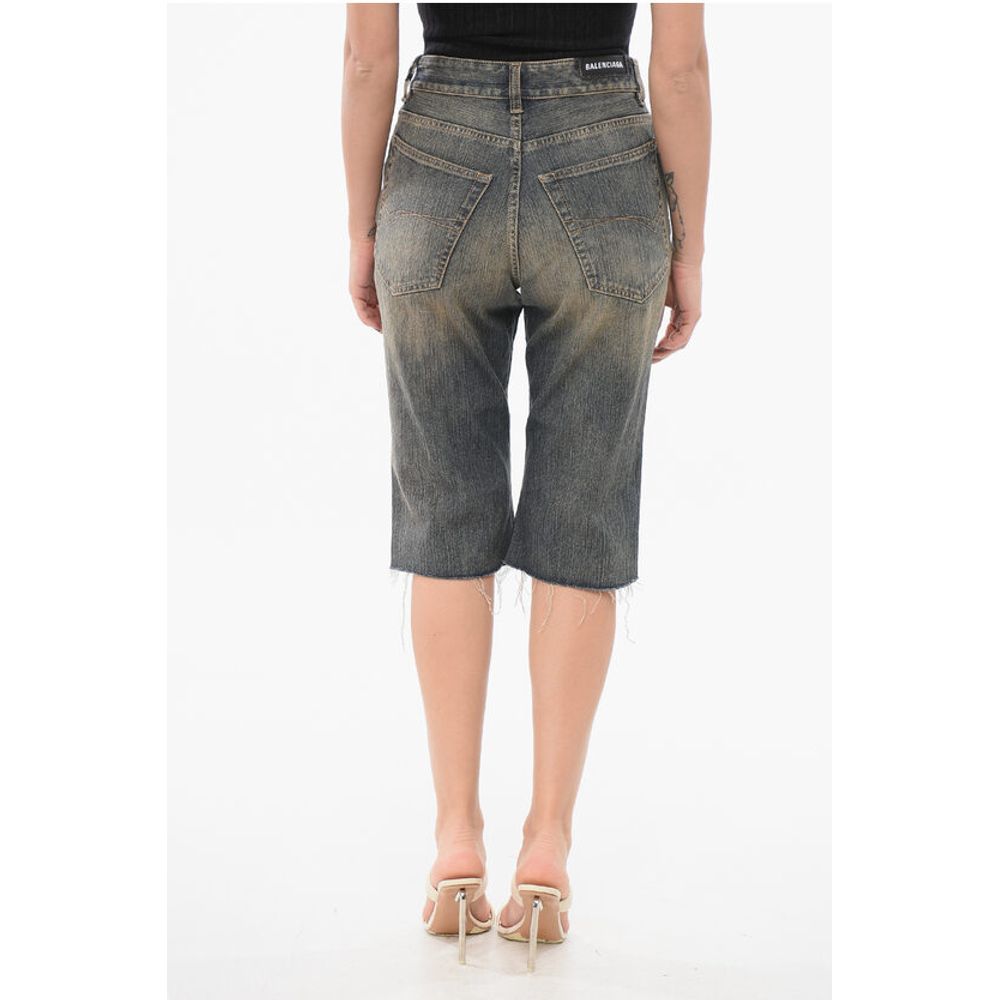Balenciaga Vintage Washed Denim Shorts mit rohgeschnittenem Saum