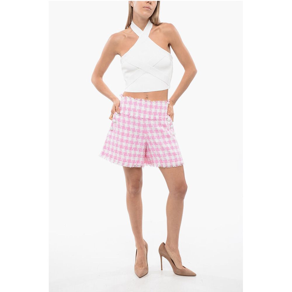 Balmain Shorts aus Tweed mit Hahnentrittmuster und Logo-Knöpfen