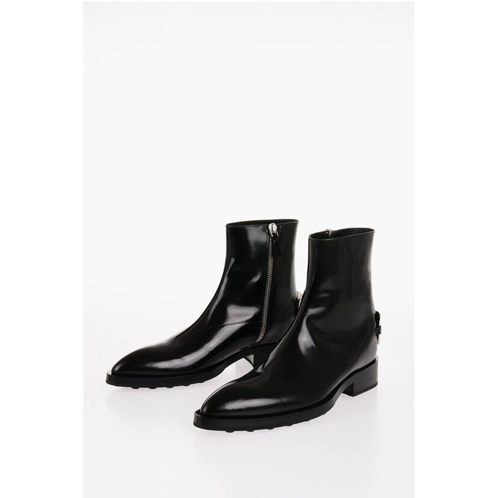 Jil Sander ANGKOR Booties aus gebürstetem Leder mit Metallplakette 4cm