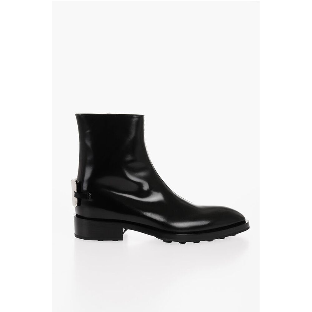 Jil Sander ANGKOR Booties aus gebürstetem Leder mit Metallplakette 4cm