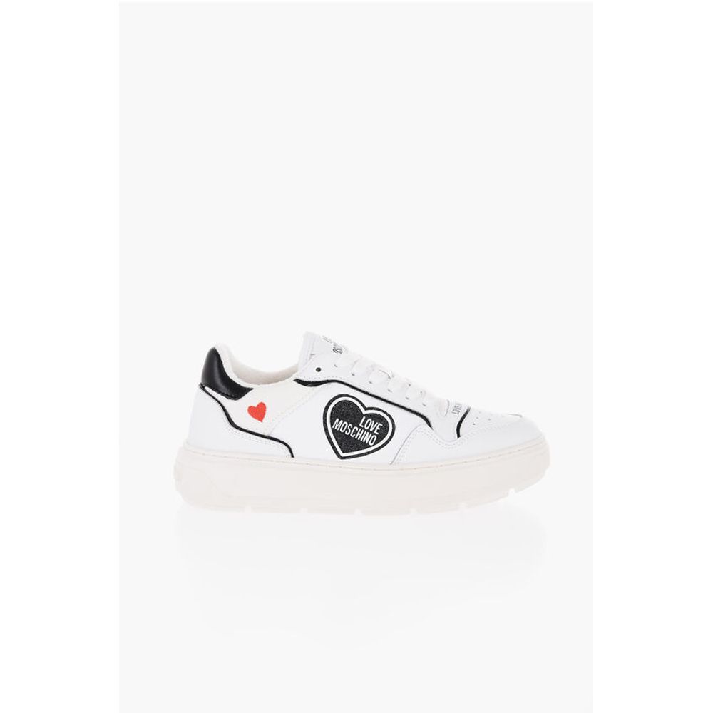 Moschino LOVE BOLD40 Low-Top-Sneakers aus strukturiertem Leder mit Kontrast
