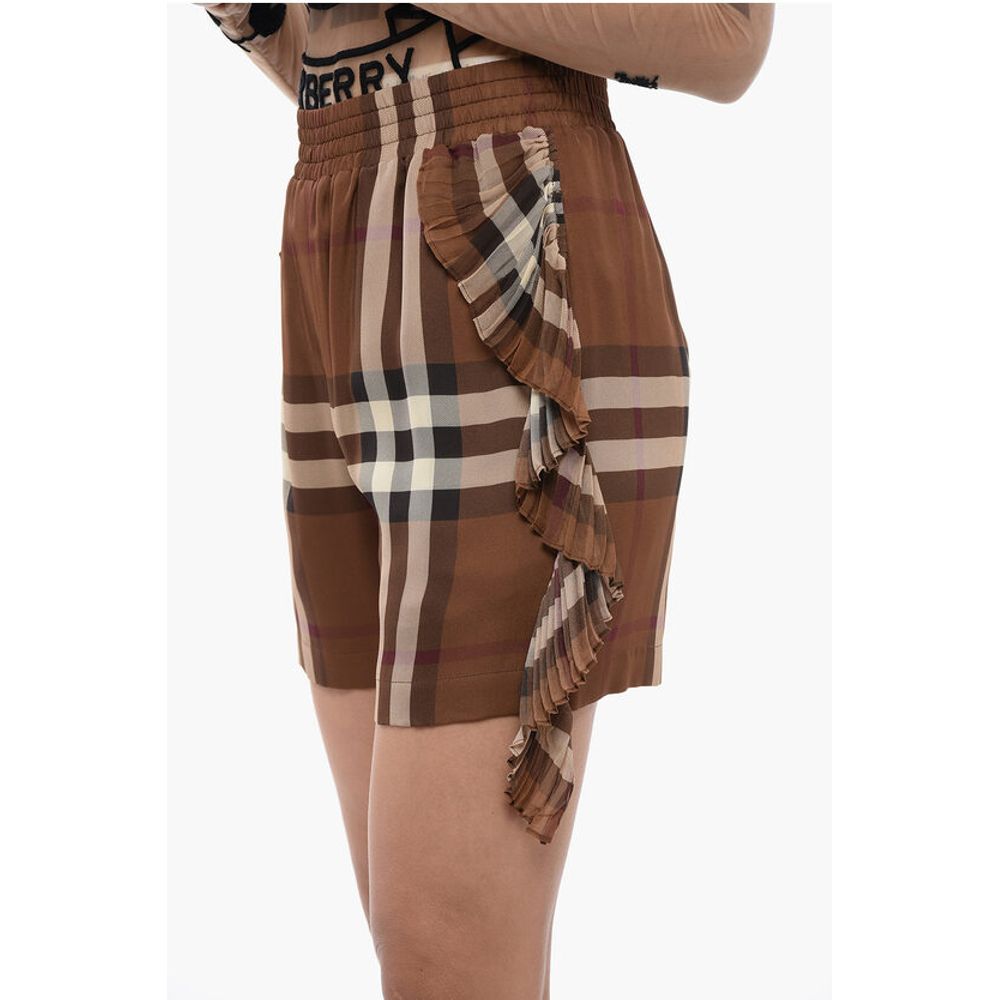 Burberry Karierte Chiffon-Shorts mit Rüschenverzierung