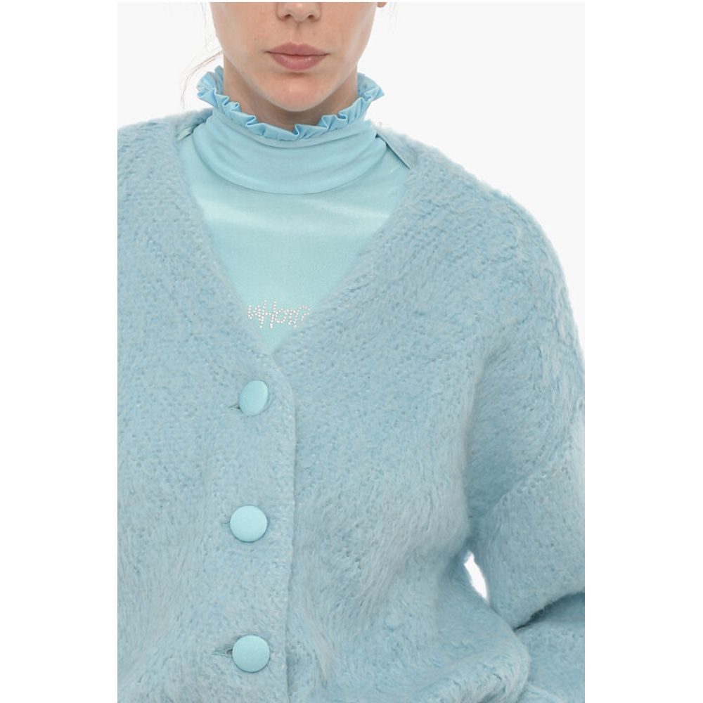 Adriana Hot Couture Flauschige Strickjacke mit V-Ausschnitt und fester Farbe
