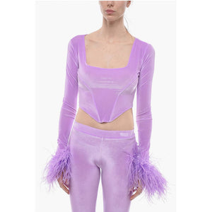 Adriana Hot Couture Bustier Chenille Bustier Top mit Kunstfeder am Ärmel