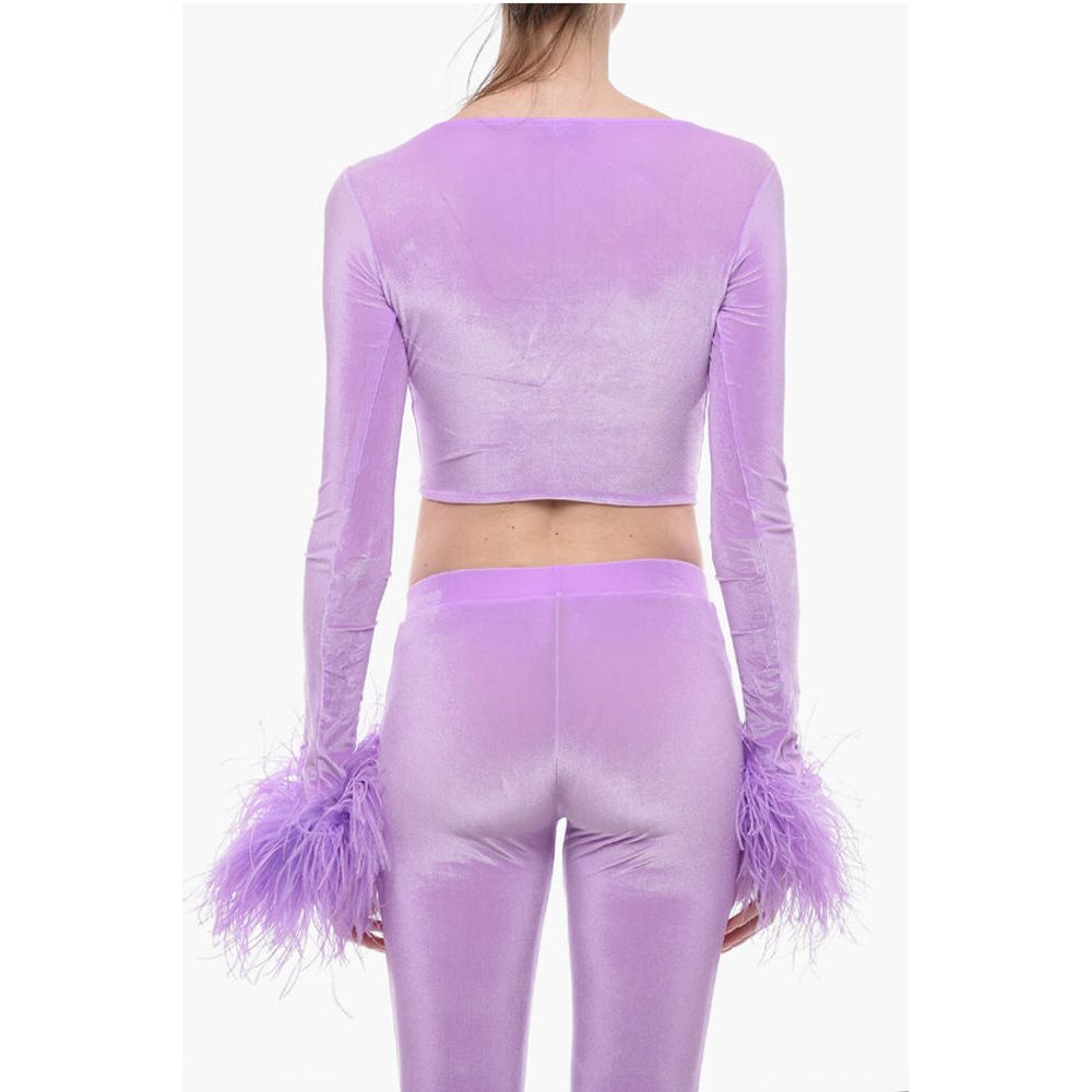 Adriana Hot Couture Bustier Chenille Bustier Top mit Kunstfeder am Ärmel