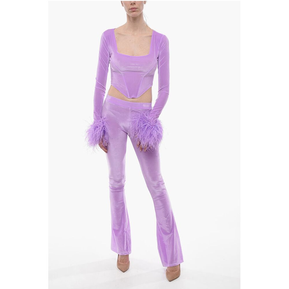 Adriana Hot Couture Bustier Chenille Bustier Top mit Kunstfeder am Ärmel