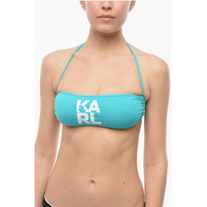 Karl Lagerfeld Unifarbenes Bandeau-Bikinioberteil mit kontrastierendem Logodruck