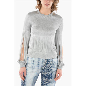 Bottega Veneta Lurex-Pullover mit V-Ausschnitt und elastischen Bündchen