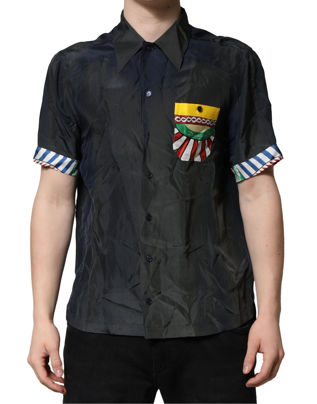 Dolce & Gabbana Schwarz Seide Kurze Ärmel Männer Casual Shirt