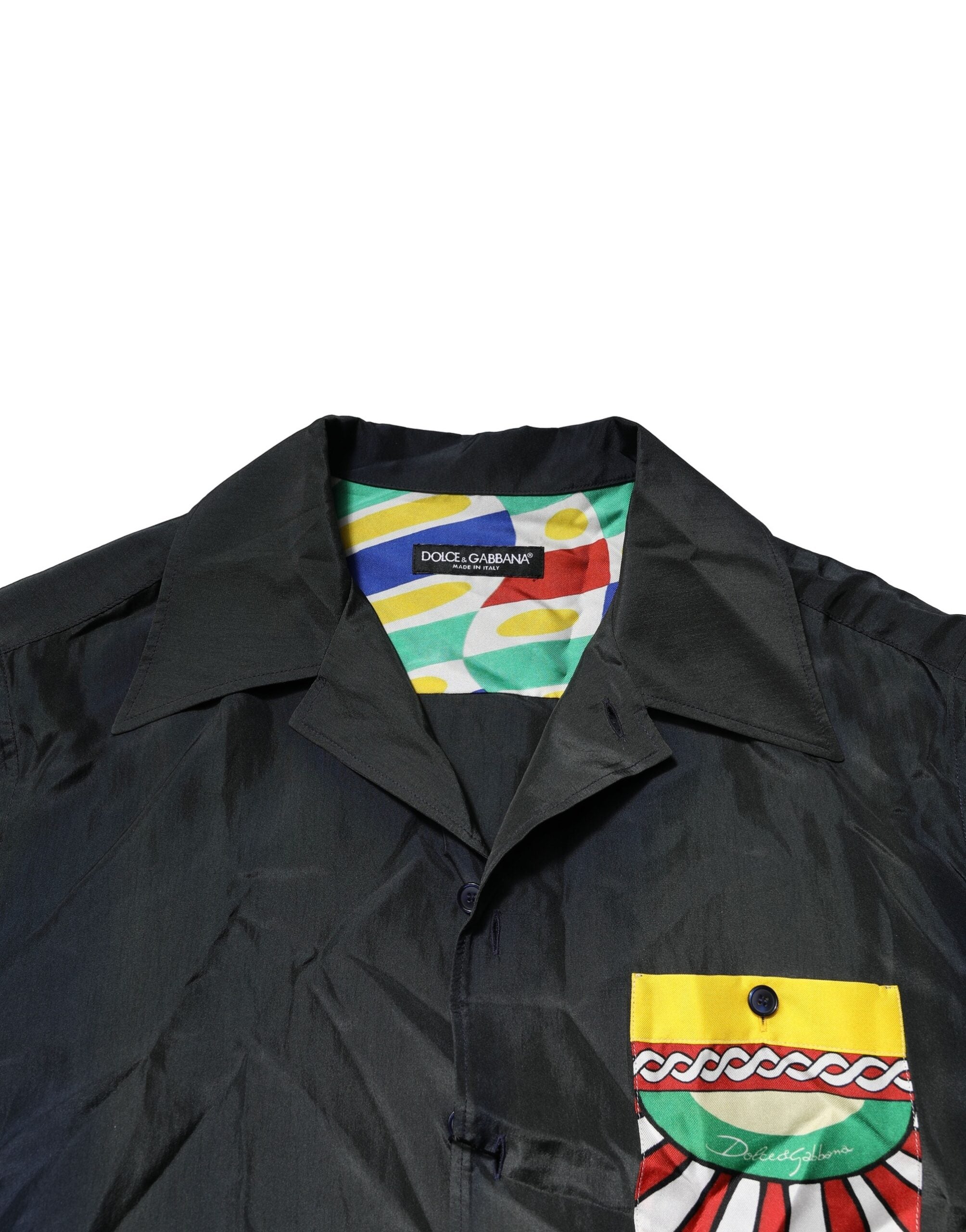 Dolce & Gabbana Schwarz Seide Kurze Ärmel Männer Casual Shirt