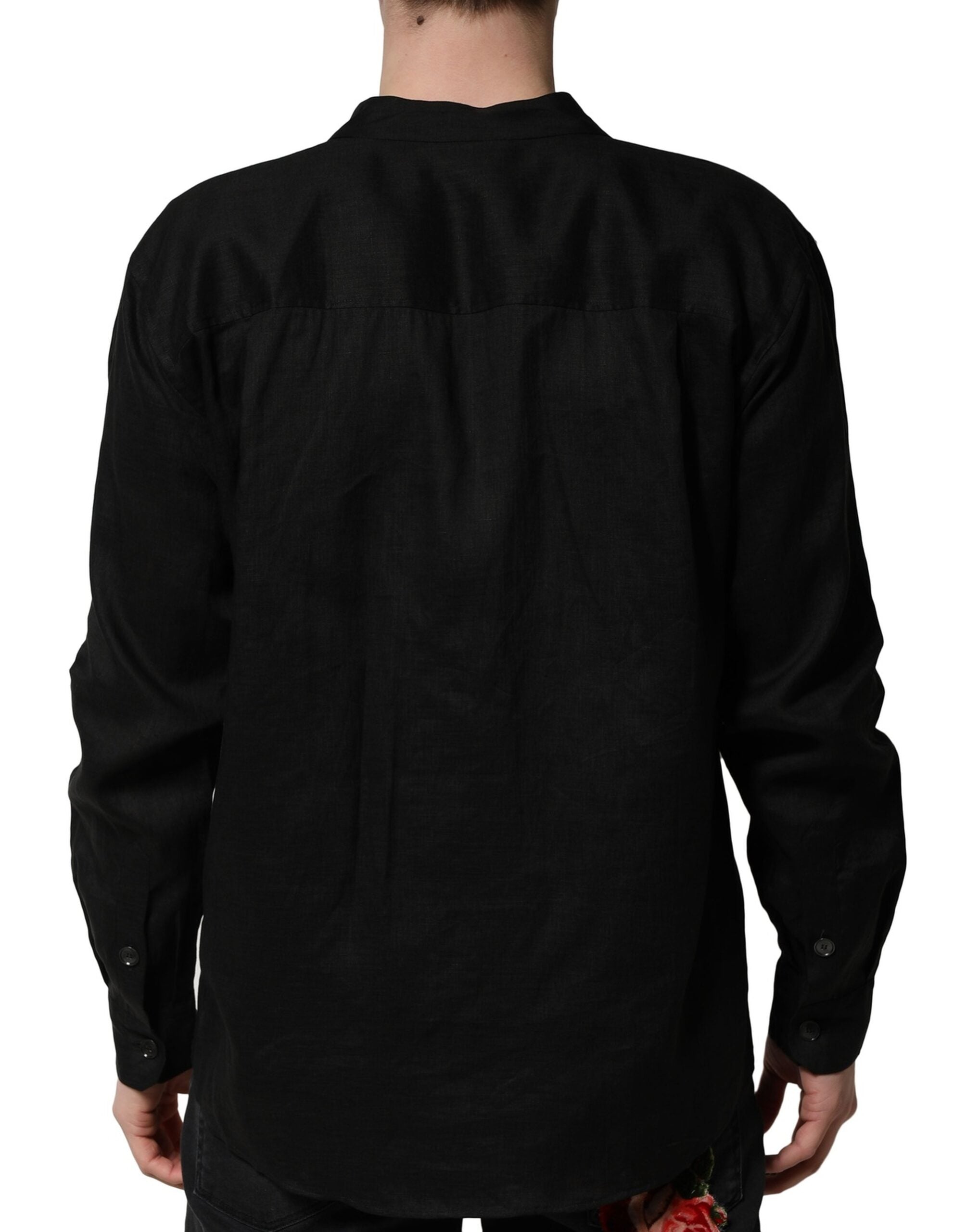 Dolce & Gabbana Schwarzes Leinenhemd mit langen Ärmeln Herren Casual Shirt