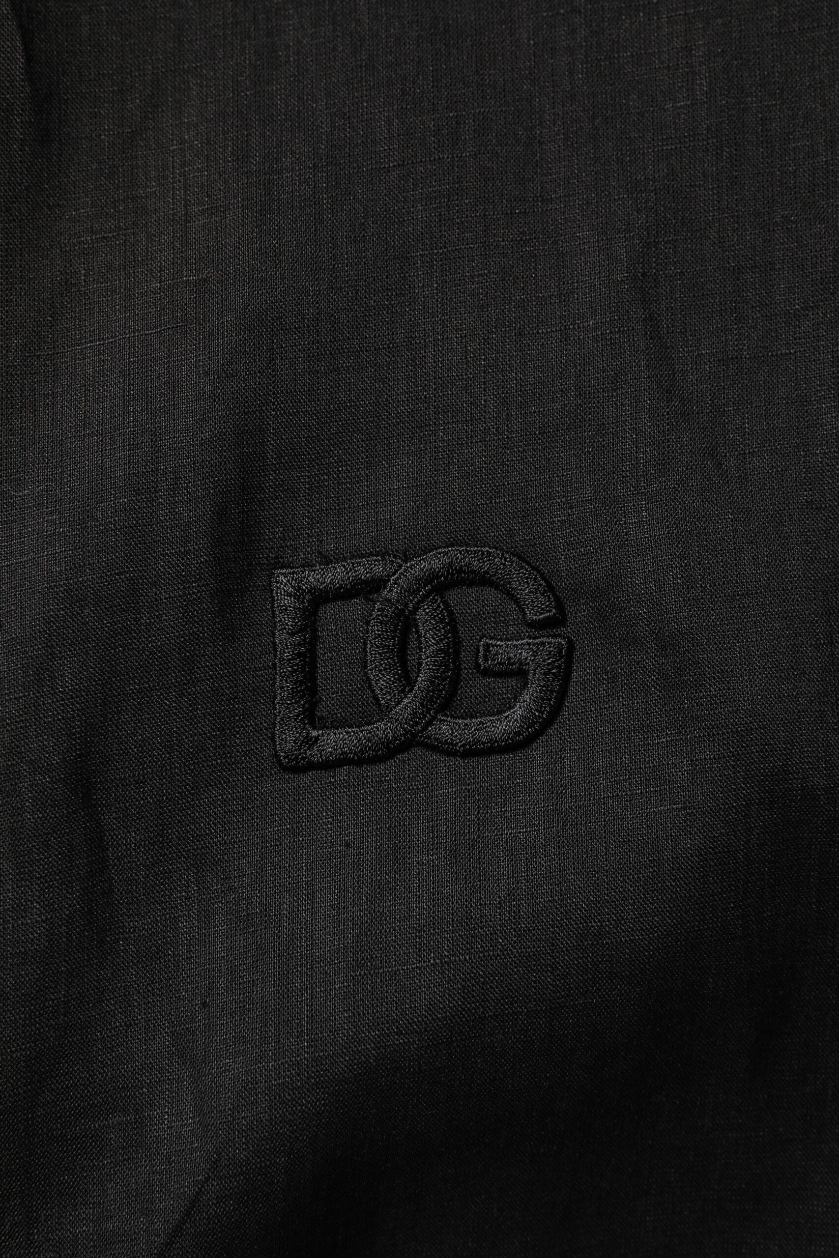 Dolce & Gabbana Schwarzes Leinenhemd mit langen Ärmeln Herren Casual Shirt