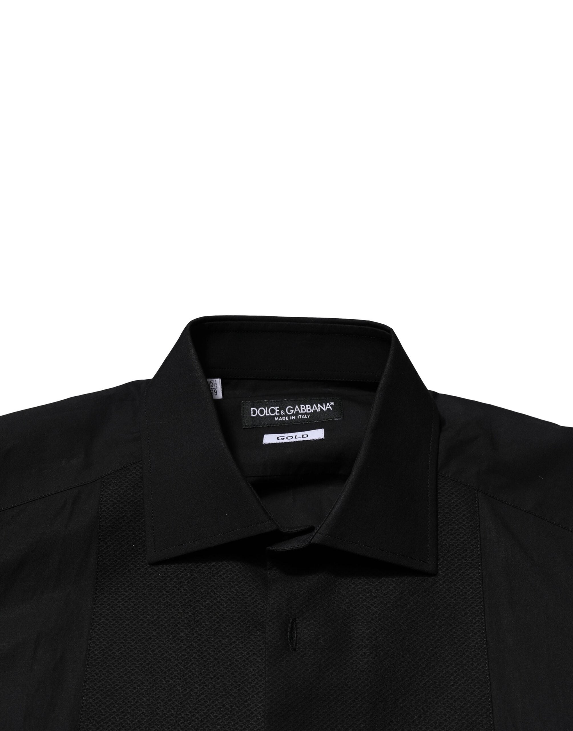 Dolce & Gabbana Schwarzes GOLD Langärmeliges Kleid Formales Hemd