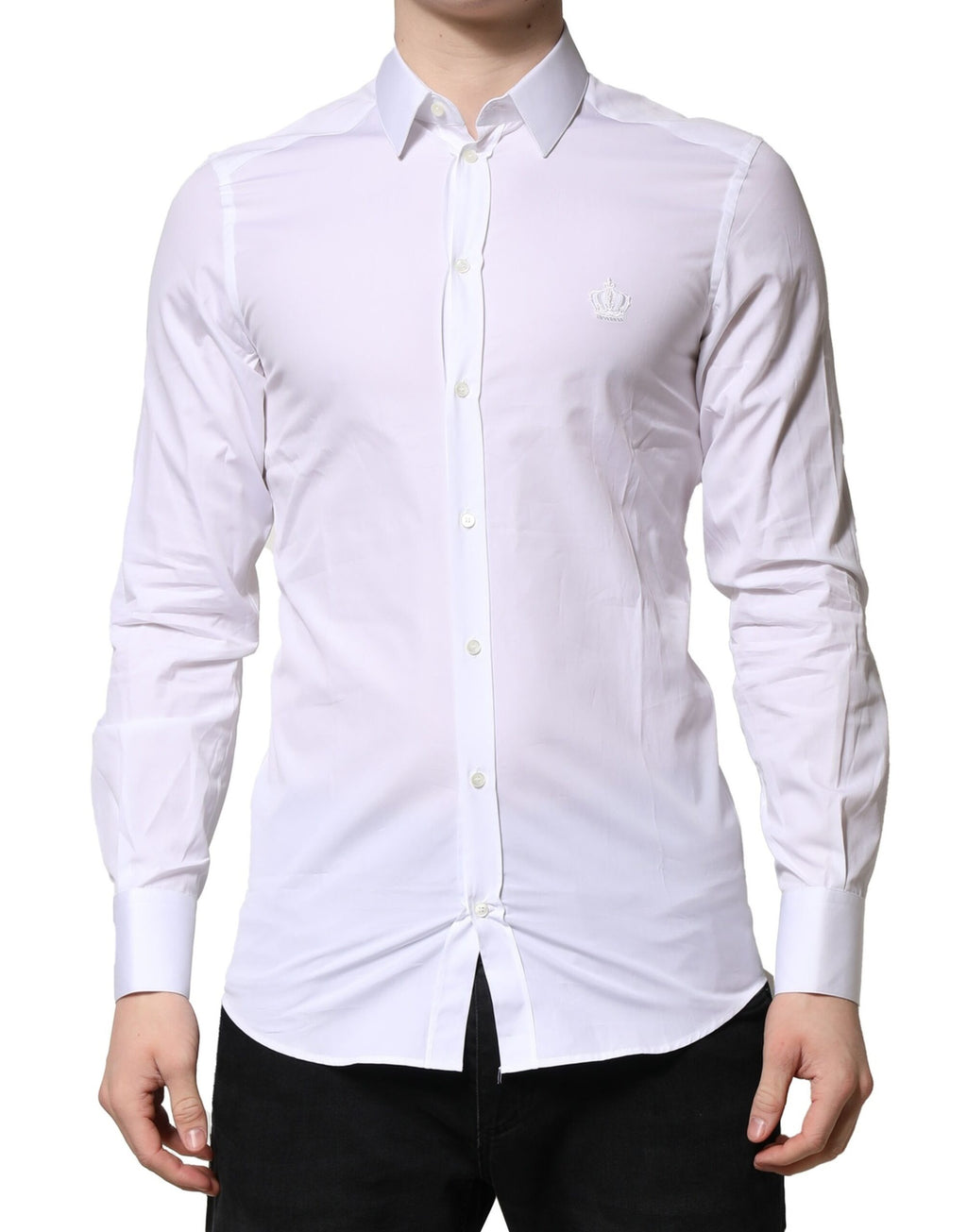 Dolce & Gabbana Weißes GOLD Langärmeliges Herren Kleid Formales Hemd