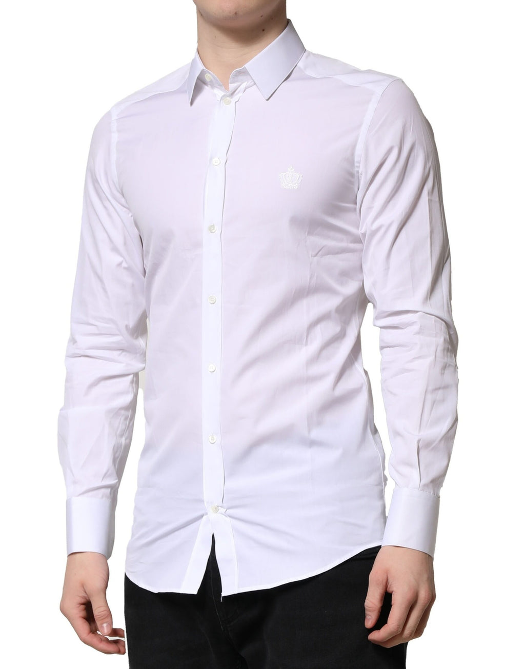 Dolce & Gabbana Weißes GOLD Langärmeliges Herren Kleid Formales Hemd