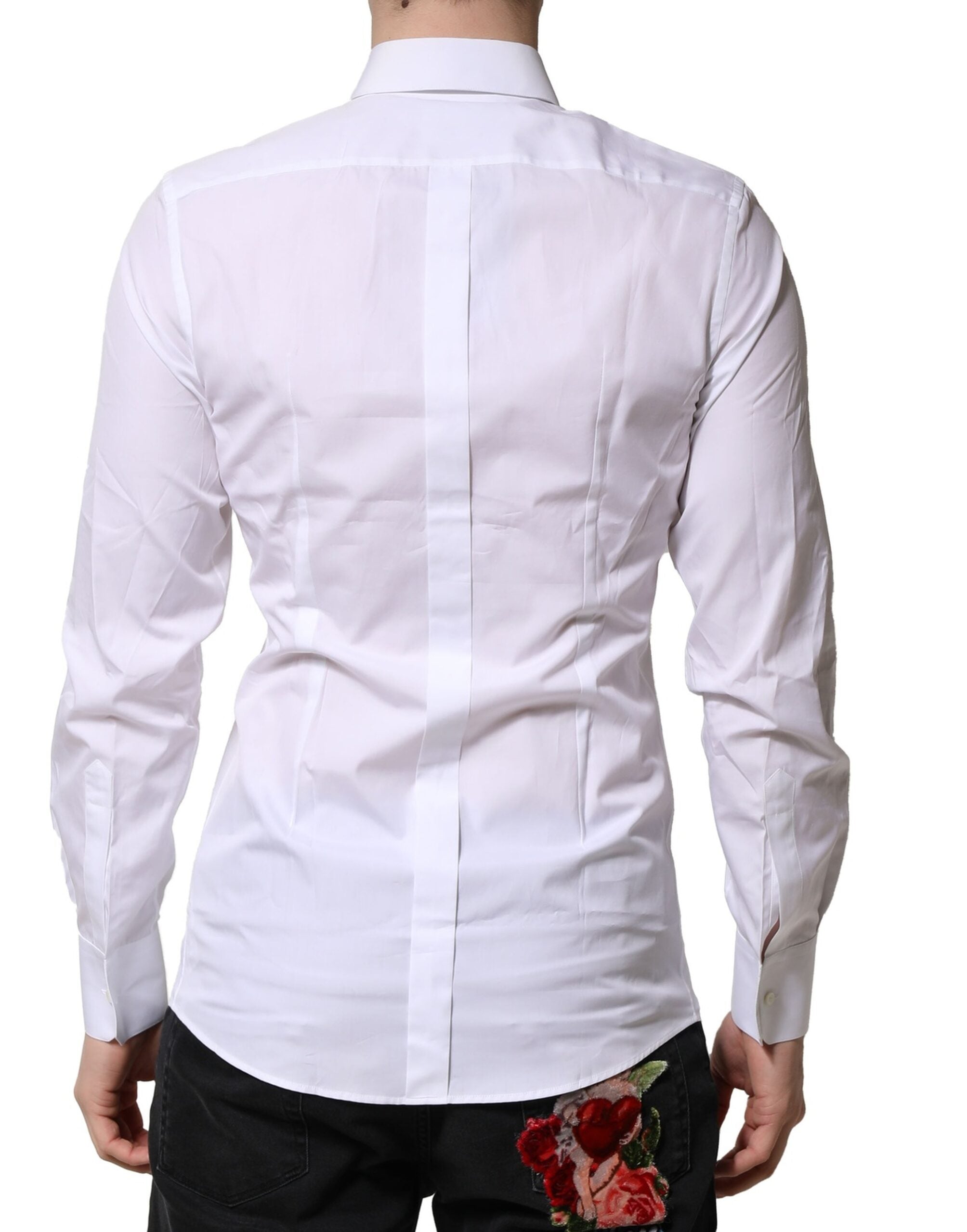 Dolce & Gabbana Weißes GOLD Langärmeliges Herren Kleid Formales Hemd