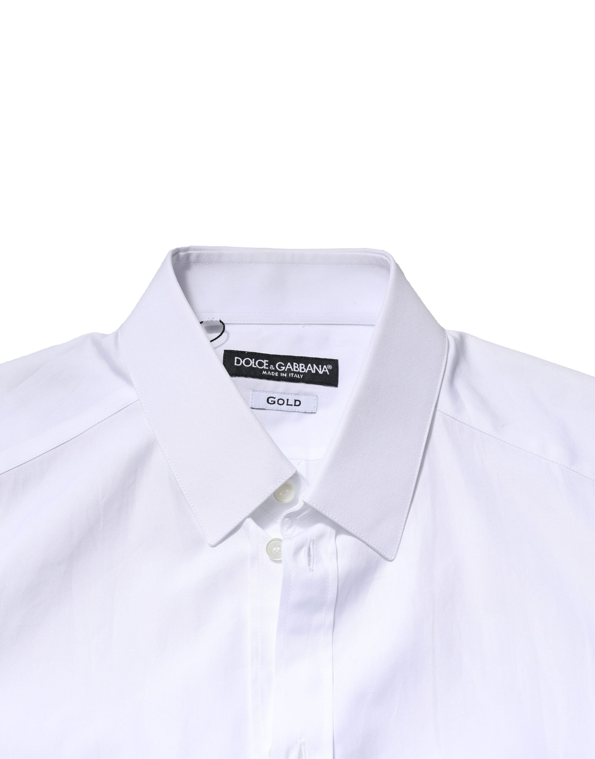 Dolce & Gabbana Weißes GOLD Langärmeliges Herren Kleid Formales Hemd